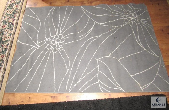 Three Area Rugs - Black, Gray/White, Floral