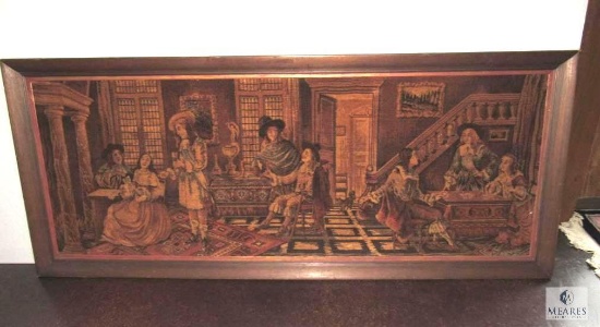 Framed Parlor Room Scene Textile