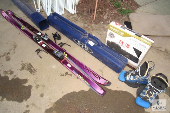 Salomon 9000EXP Snow Skis, Snowboard Boots, and New Snowboard Bag Combo