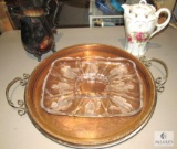 Serving Trays with Porcelain and Silverplate Pitchers