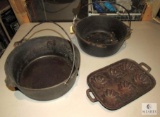 Two Cast Iron Pots with Cornbread Pan
