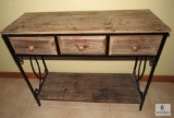Three-Drawer Metal and Wood Console Table