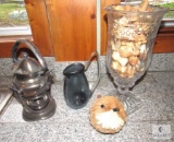 Large Glass Vase, Small Art Glass Pitcher, Silverplate Tea Pot with Warmer
