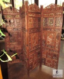 Intricately Carved Four-Panel Wood Room Divider