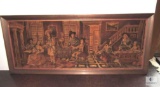 Framed Parlor Room Scene Textile
