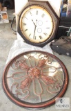 Revival Collection Leather Wall Clock with Large Ornate Metal Wall Mirror