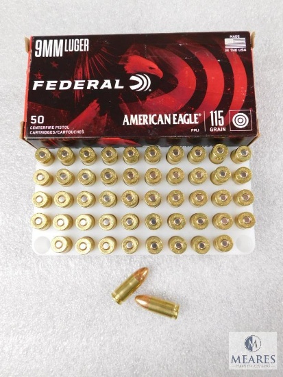 50 Rounds American Eagle 9mm Luger 115 Grain FMJ Ammo