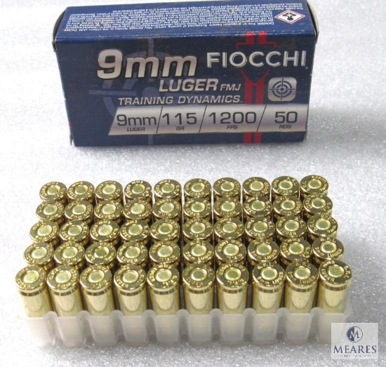 50 Rounds Fiocchi 9mm Ammo. 115 Grain FMJ