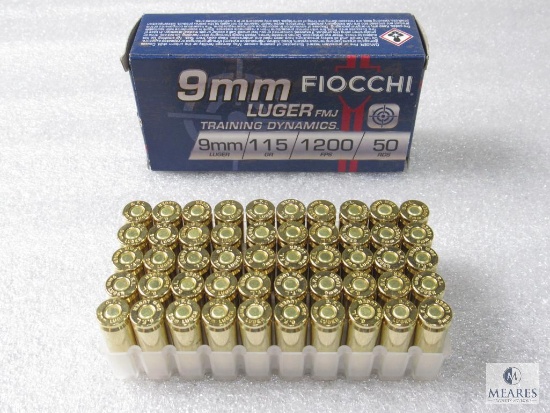 50 Rounds Fiocchi 9mm Ammo. 115 Grain FMJ