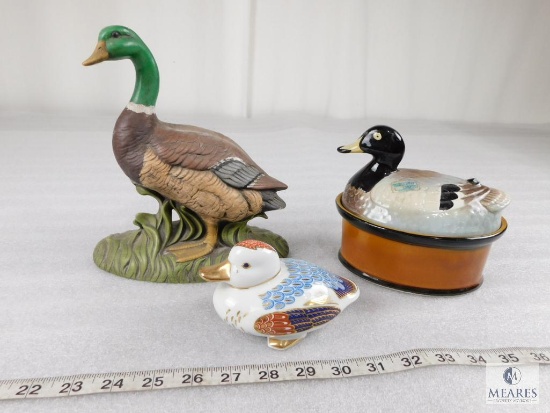 Lot of Three Porcelain and Ceramic Decorative Duck Pieces