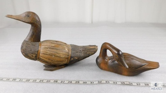 Lot of Two Wood Carved Duck Decorative Figurines