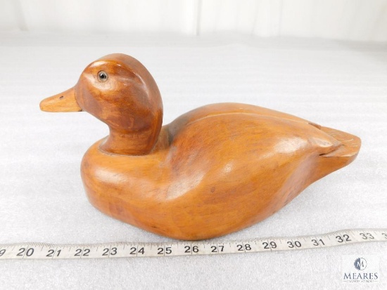 Hand Carved Wood Mallard Duck Decoy Signed by Hank
