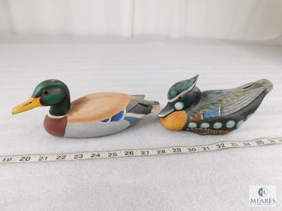 Pair of Wooden and Painted Duck Decorations