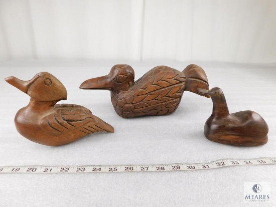 Lot of Three Vintage Hand Carved Wood Duck Figurines