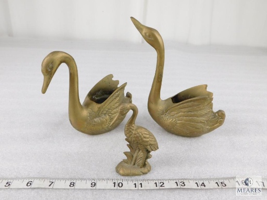Lot of Three Brass Swan Decorative Planters and Figurine