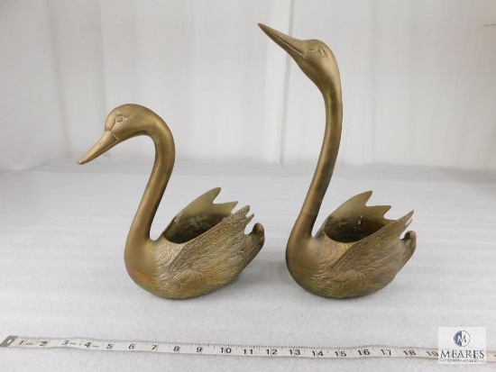 Lot of Two Brass Swan Decorative Planters