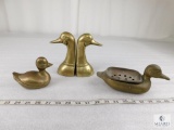 Lot of Vintage Brass Duck Decorations Includes Bookends and Soap Dish