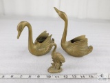Lot of Three Brass Swan Decorative Planters and Figurine