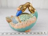 Vintage Chinese Porcelain Duck Figurine with Gold Trim