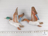 Pair of Ceramic Hand Painted 3-D Duck Wall Decorative Plaques