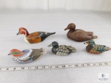 Lot of Five Wood Carved Duck Decorations