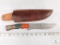 Damascus Fixed Blade Knife with Leather Sheath and Colorful Wood Handle