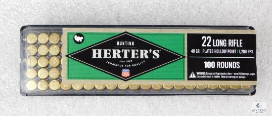 100 Rounds Herter's 22LR 40 Grain Plated Hollow Point 1280 FPS