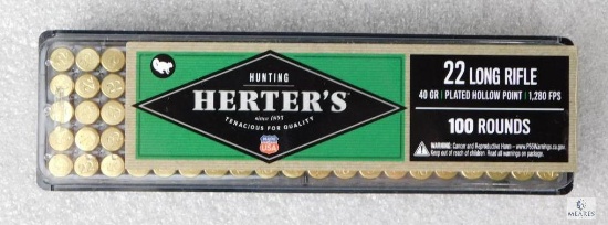 100 Rounds Herter's 22LR 40 Grain Plated Hollow Point 1280 FPS