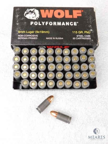 50 Rounds Wolf 9mm Luger 115 Grain FMJ