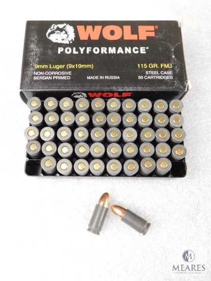50 Rounds Wolf 9mm Luger 115 Grain FMJ