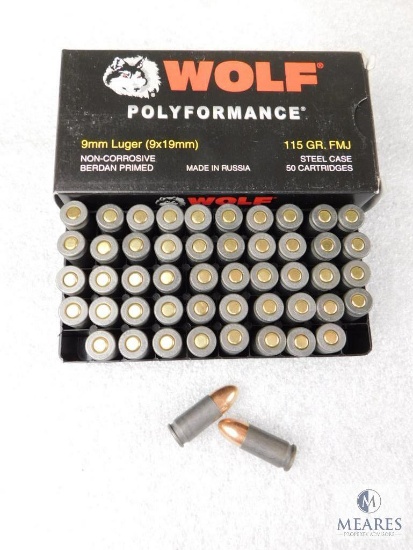 50 Rounds Wolf 9mm Luger 115 Grain FMJ