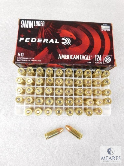 50 Rounds Federal American Eagle 9mm 124 Grain