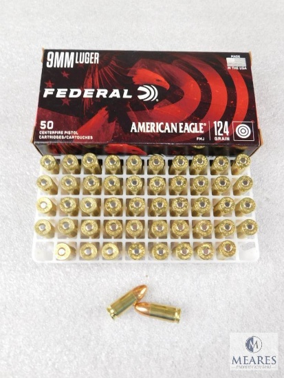 50 Rounds Federal American Eagle 9mm 124 Grain