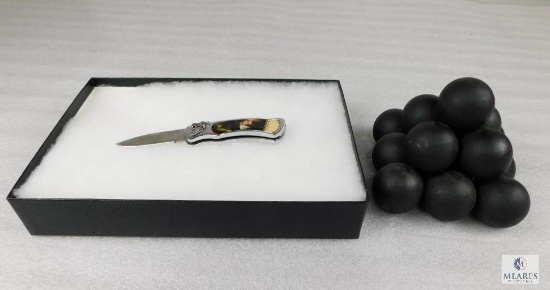 Leader Stainless Knife with Indian Head Enamel Handle Includes Display Box Includes Cannon Ball