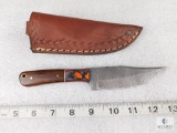 Fixed Damascus Blade Knife with Leather Sheath Eight Inches