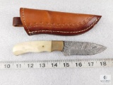 Damascus Steel Fixed Blade Knife with Leather Sheath