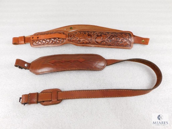 Lot of Two Padded Leather Long Gun Slings