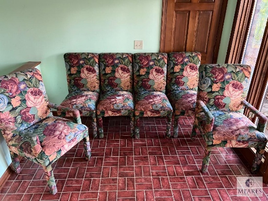 Set of Six Floral Tapestry Upholstered Dining Chairs