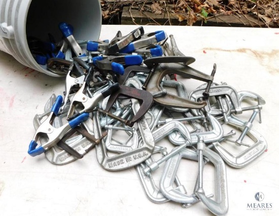 Large Lot of Assorted C-Clamps and Spring Clamps