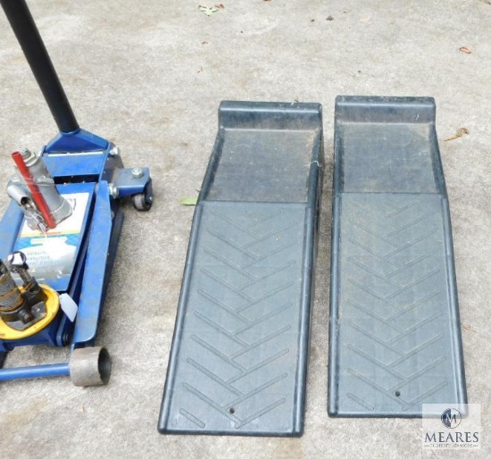 Pair or Vehicle Ramps, Two Small Bottle Jacks and Napa 3-1/2 Ton Floorjack