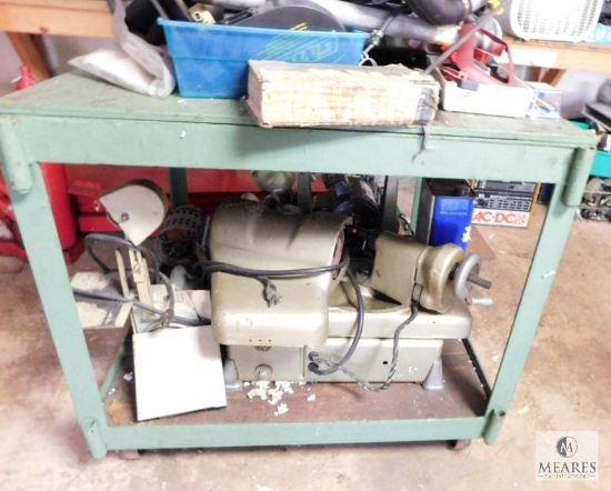 Rolling Cart With Assorted Electric Motors and Miscellaneous Parts