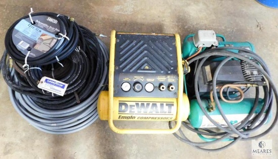 Lot of Two 1 Gallon Compact Air Compressors and Assorted Hoses