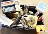 Tote Full of Assorted Tools - Saw Blade, Corner Levels, Resetting Set, Stapler and More