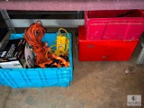 MBC Tool Chest, Plastic Tote and Tote of Cords and Straps