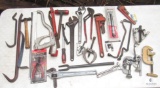 Lot of Assorted Tools - Pipe Wrenches, Saw, Pry Bars, Pipe Cutters and More