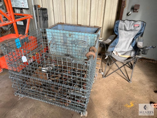 Metal Basket, Metal Storage Box and Contents