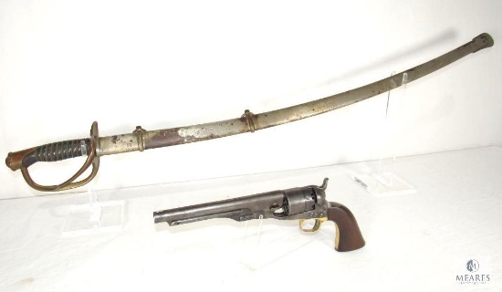 Confederate Soldier's Black Powder Colt Army .44 Cal Revolver and Sword With Scabbard