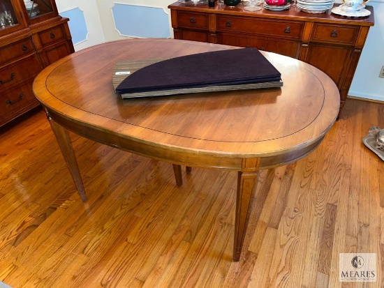 Oval Wooden Dining Table with Protective Pads and Two Leaves