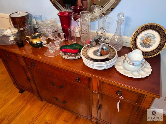 Contents of Buffet in Dining Room - Glass, Crystal, Serving Items