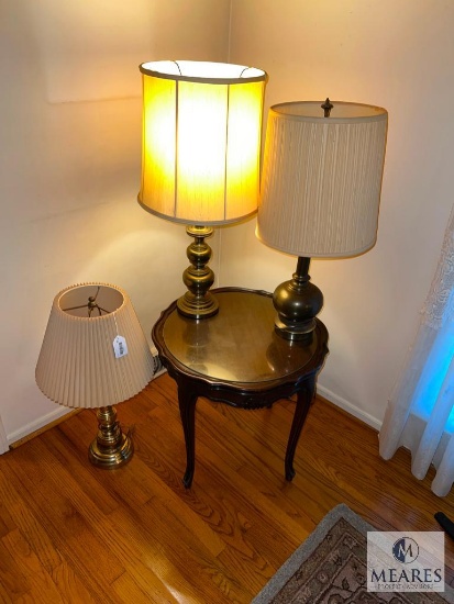 Group of Three Lamps with Oval Side Table